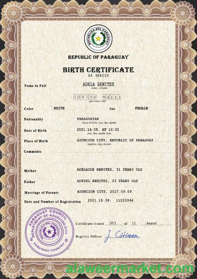 Paraguay vital record birth certificate PSD template